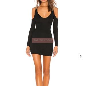 Lovers + Friends Black Ribbed Cold-Shoulder Mini Dress